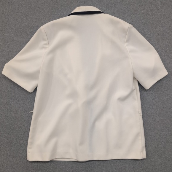 Vintage Jack Winter Womens White Short Sleeve Open Front Blazer Jacket Navy Trim - Picture 3 of 3